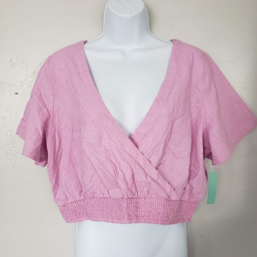 Abound NWT Women's Large Lilac Purple Short Sleeve Crop Top Surplice V-neck